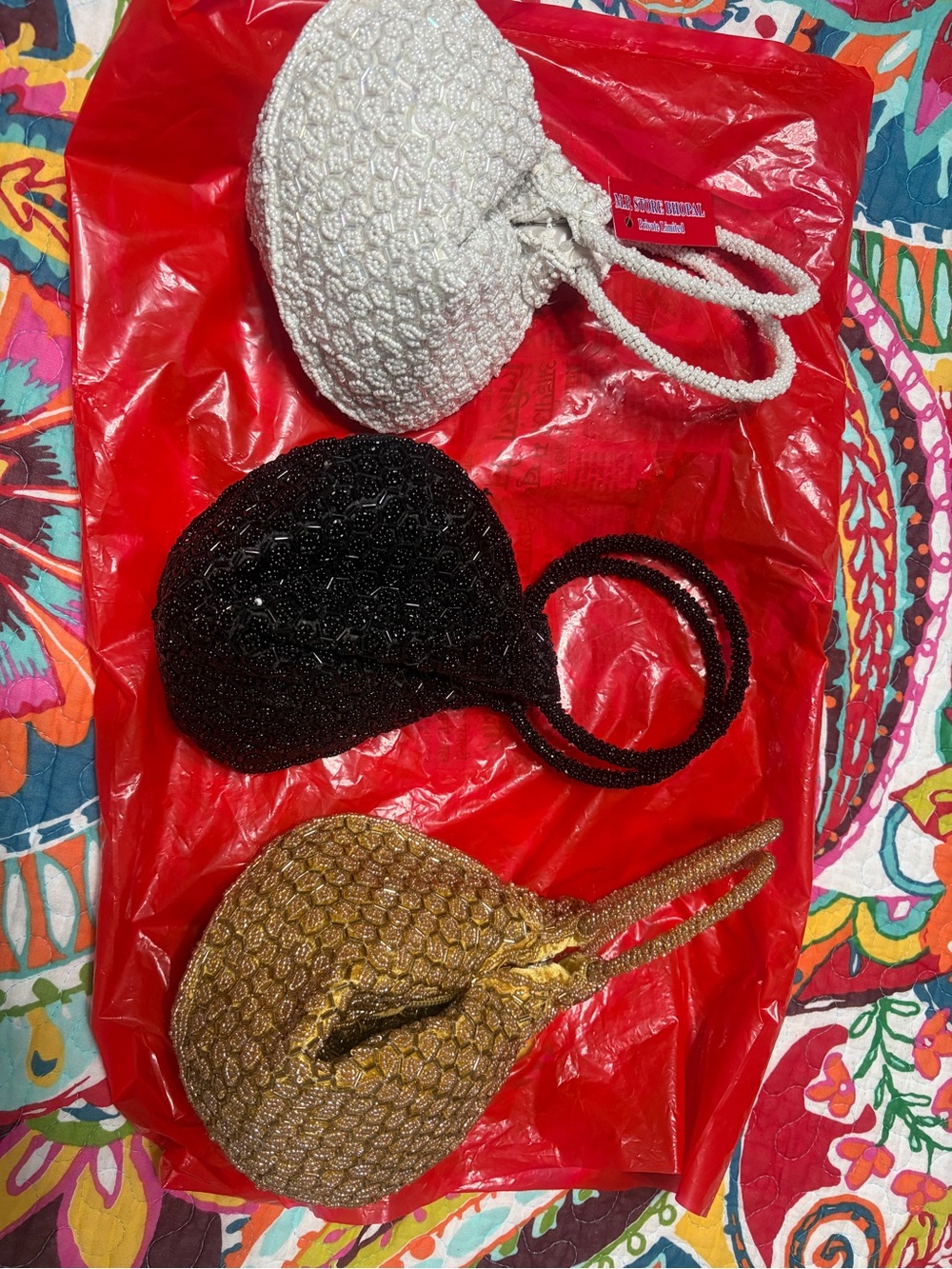 Beaded Handbag wristlets in 3 colors - White, Black & Gold $25 each